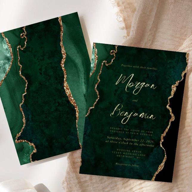 Invitation En Aluminium Mariage moderne Emerald Green Agate (Créateur téléchargé)