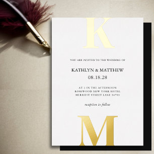 Invitation En Aluminium Mariage moderne en noir et blanc avec monogramme g