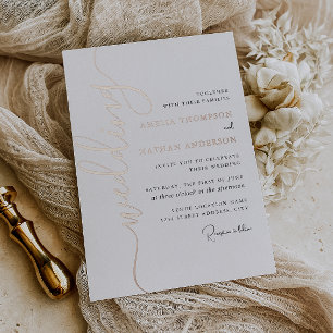 Invitation En Aluminium Mariage Moderne en Or Rose