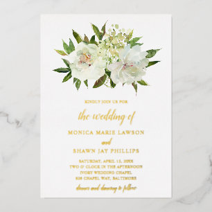 Invitation En Aluminium Mariage Moderne Floral Élégant Or Blanc