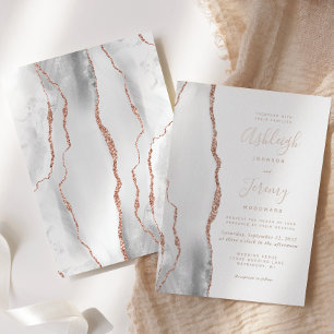 Invitation En Aluminium Mariage moderne gris blanc rose or âge