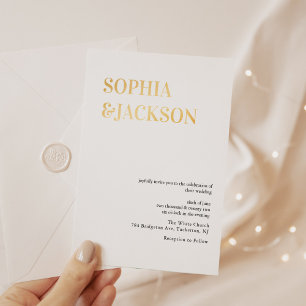 Invitation En Aluminium Mariage Moderne Minimaliste Calligraphie Or Feuill