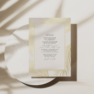 Invitation En Aluminium Mariage Moderne Palmier de Plage Ivoire Or