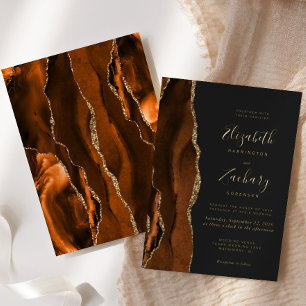 Invitation En Aluminium Mariage Moderne Sombre Agate Orange Brûlé