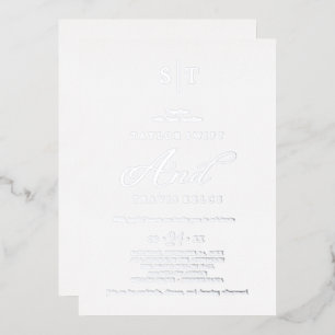 Invitation En Aluminium Mariage Monogramme Calligraphié Argent Romantique