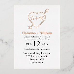 Invitation En Aluminium Mariage Monogramme Cœur Et Flèche
