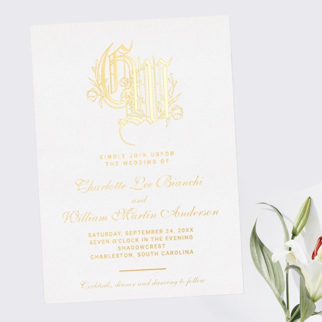 Invitation En Aluminium Mariage Monogramme doré vintage (I wish you happiness))))