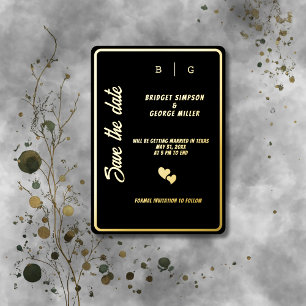 Invitation En Aluminium mariage monogramme en or noir moderne enregistrer