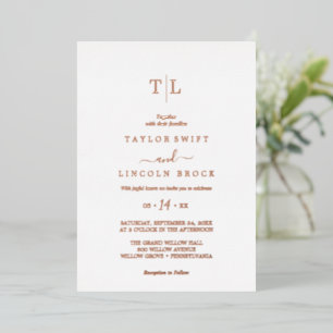 Invitation En Aluminium Mariage Monogramme Feuille D'Or Rose Romantique 