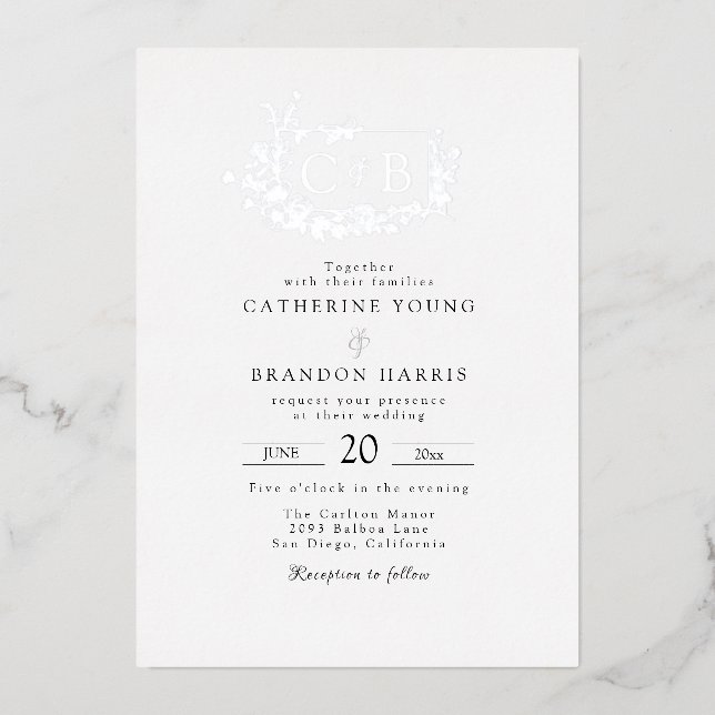 Invitation En Aluminium Mariage monogramme ordonné sophistiqué (Recto)