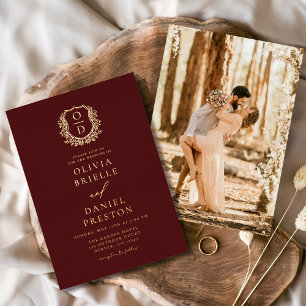 Invitation En Aluminium Mariage Monogramme Photo avec Feuille d'Or de Bour