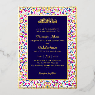 Invitation En Aluminium Mariage Musulman Classique Royal Bleu Accents Doré