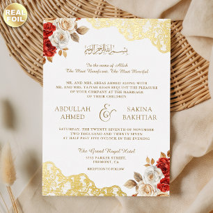 Invitation En Aluminium Mariage Musulman Code QR Broderie Dorée Fleurs en