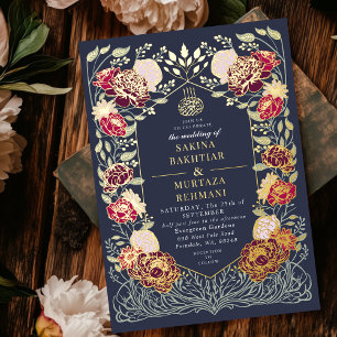 Invitation En Aluminium Mariage Musulman Floral de Jardin Enchanté Bleu