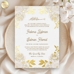 Invitation En Aluminium Mariage musulman islamique or floral ivoire