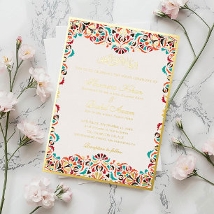 Invitation En Aluminium Mariage Musulman Motif Floral Ivoire Sarcelle Bleu