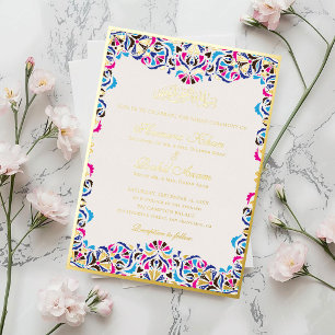 Invitation En Aluminium Mariage Musulman Motif Floral Ivoire Sarcelle Bleu