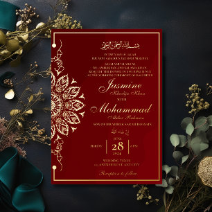 Invitation En Aluminium Mariage musulman Nikah Mandala en or de luxe