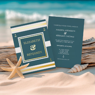 Invitation En Aluminium Mariage Nautique Or Blanc Bleu Rayures Côtières