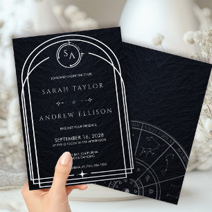 Invitation En Aluminium Mariage Nuit Céleste à Arche Géométrique Feuille d
