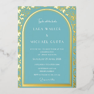 Invitation En Aluminium Mariage Opulence Bleue (Rétro-Pailleté) Feuille
