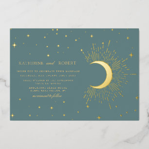 Invitation En Aluminium mariage or étoiles célestes de minuit sage