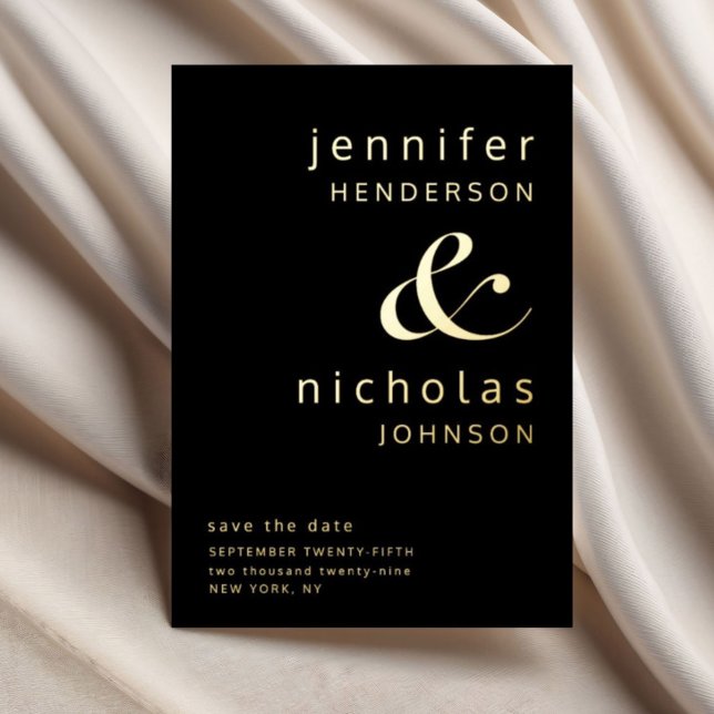 Invitation En Aluminium Mariage Or Noir Ampersand Save The Date (Elegant Black Wedding Save The Date Gold Foil Invitation)