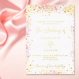 Invitation En Aluminium Mariage or rose pailleté luxe blanc