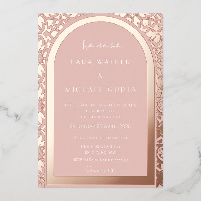 Invitation En Aluminium Mariage or Rose prestigieux (Solid) (Recto)