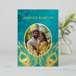 Invitation En Aluminium Mariage Or Ton de Bijou Paon 