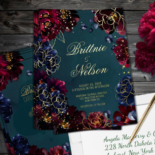 Invitation En Aluminium Mariage Or Ton Saphir Bordeaux Sarcelle