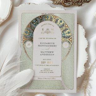 Invitation En Aluminium Mariage Or Vert Art Nouveau Art Déco Mucha