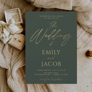 Invitation En Aluminium Mariage Or Vert Typographie Moderne Script