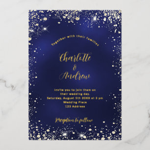 Invitation En Aluminium Mariage paillettes or bleu marine
