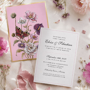 Invitation En Aluminium Mariage Papillon Botanique Rose Fantaisiste Élégan