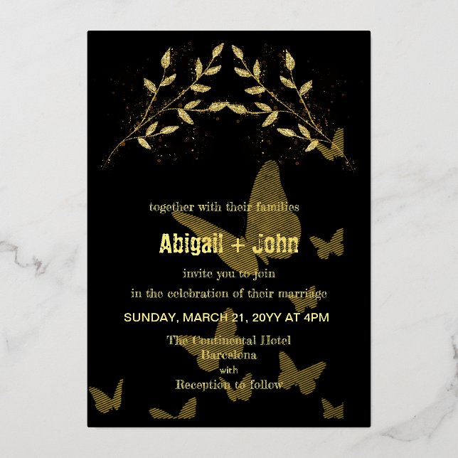 Invitation En Aluminium Mariage papillon Gold Branch (Recto)