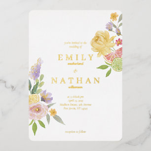 Invitation En Aluminium Mariage Paradis Floral Aquarelle Citron Cocktail