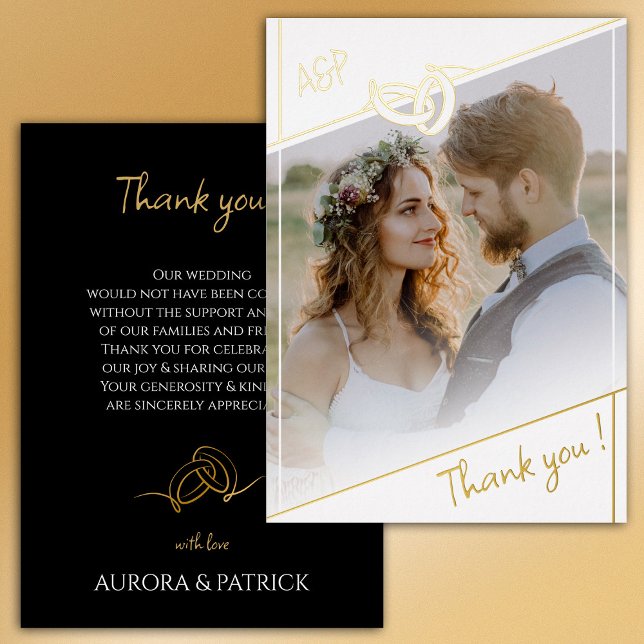Invitation En Aluminium Mariage photo Black White Gold Foil (Black White Gold Foil Wedding Photo Thank You Card)