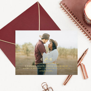 Invitation En Aluminium Mariage photo de monogramme en feuille SIMPLEMENT