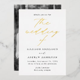 Invitation En Aluminium Mariage photo d'élégance moderne blanc et or