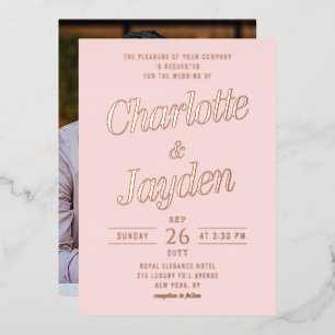 Invitation En Aluminium Mariage photo élégant écriture feuille rose