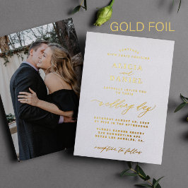 Invitation En Aluminium Mariage photo élégant en blanc et or