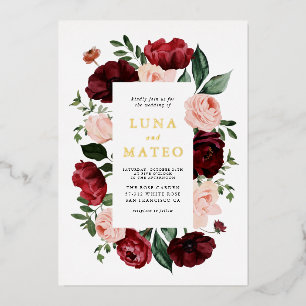 Invitation En Aluminium Mariage photo floral Bourgogne et rose