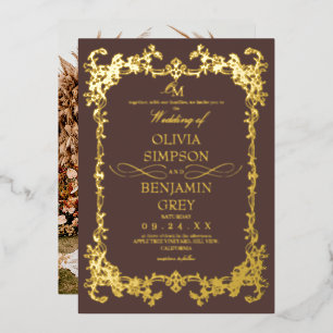 Invitation En Aluminium Mariage photo floral français marron royal