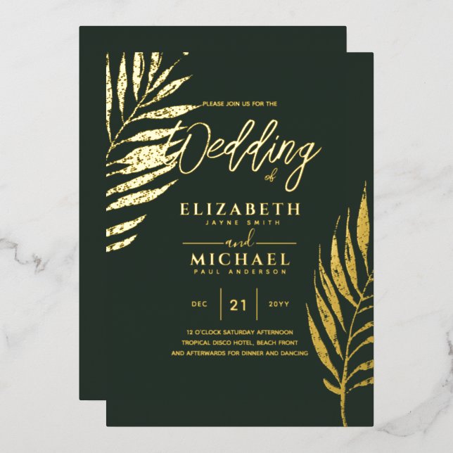 Invitation En Aluminium Mariage PHOTO Gold Disco Tropical Moderne (Recto/Verso)