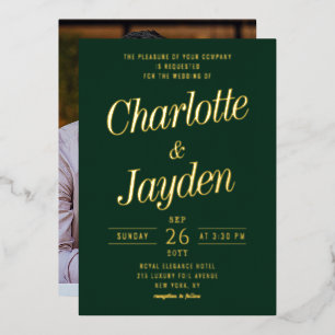 Invitation En Aluminium Mariage photo Green Elegant Foil