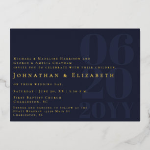 Invitation En Aluminium Mariage Photo Minimaliste Gras Bleu Marine