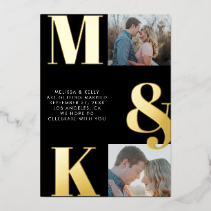Invitation En Aluminium Mariage photo minimaliste moderne Gras Monogramme