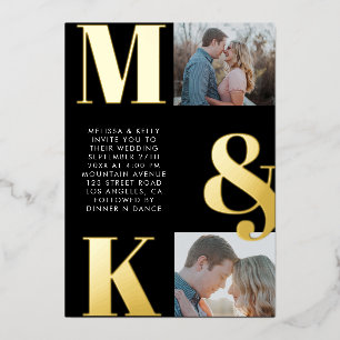 Invitation En Aluminium Mariage photo minimaliste moderne Gras Monogramme