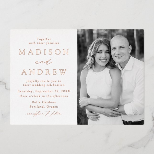 Invitation En Aluminium Mariage photo moderne Elegance (Recto)